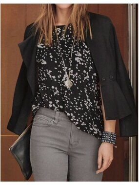 Cabi Cosmos Black Sheer Sleeve Blouse L Night Sky Print